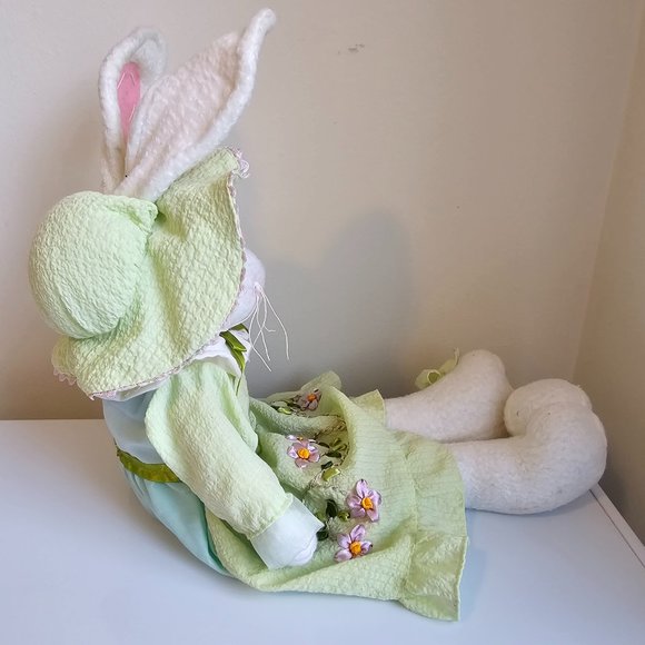 Decorative Easter Bunny Rabbit Plush White Green Floral Embroidered Dress 23" - Picture 6 of 12